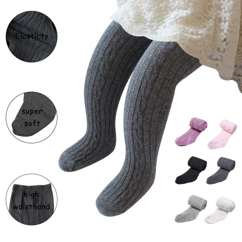 techcity Baby Toddler Girls Tights Seamless Cable Knit Cotton Leggings Pants Stockings for Infant Baby Girl (Dark Grey, 3-12 Months) - Image 2